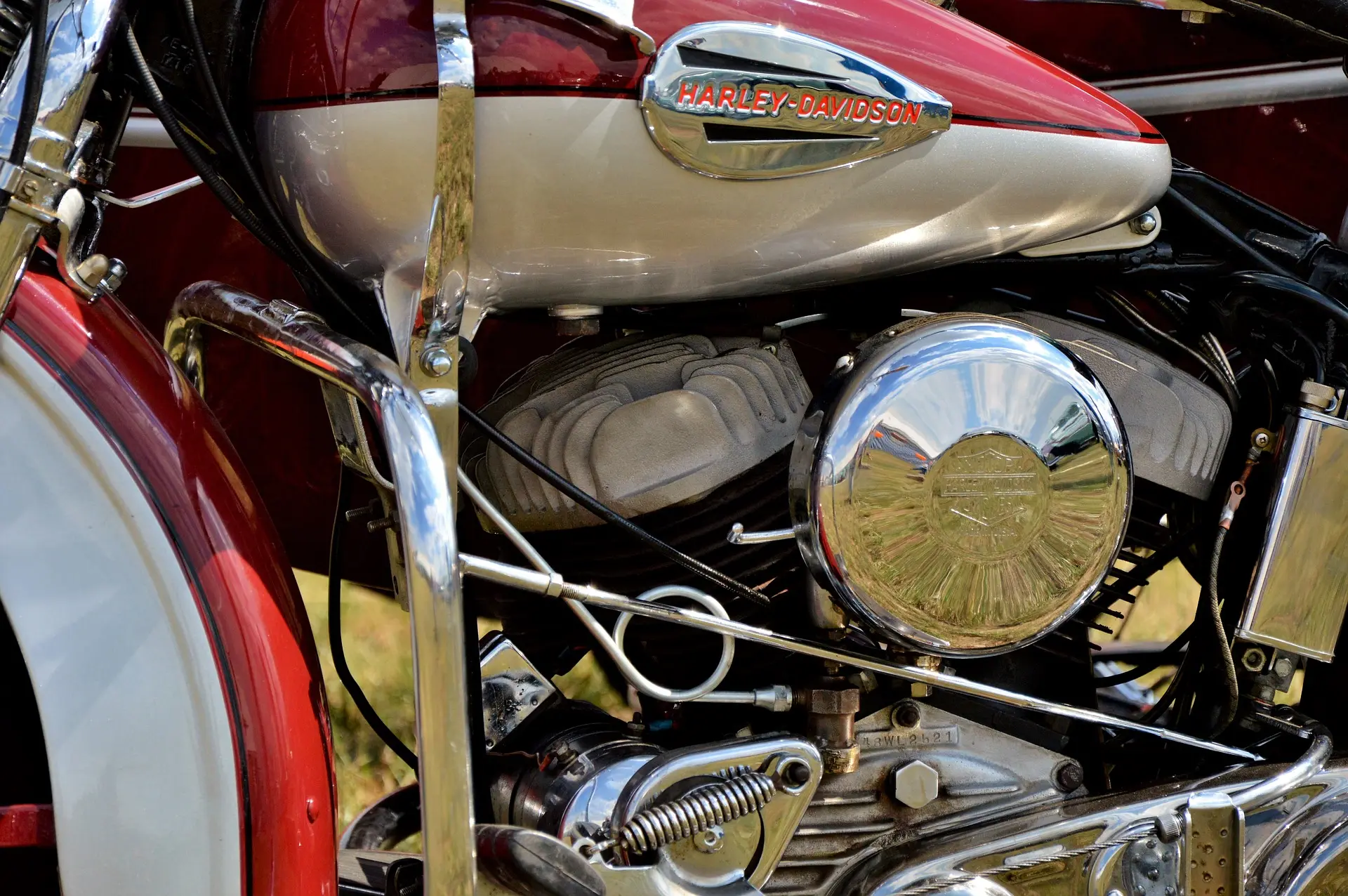 Close-up of a rebuilt motorcycle engine